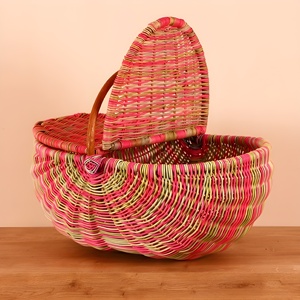 Small rattan hamper cheap cost wholesale eco friendly fiber <b>baskets</b> picnic <b>basket</b> <b>with</b> <b>lid</b> and handle - Product Image 3