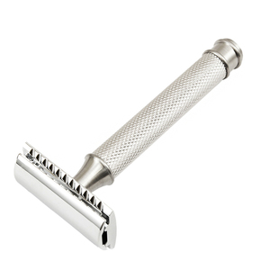 Premium Eco Aluminium Long Handle Matte <b>Silver</b> Stainless Steel Single Blade Face & Body Use for Men Shaving Safety Razor - Product Image 1