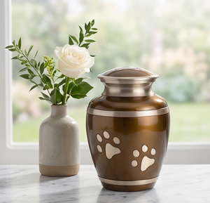 Urnes funéraires modernes en aluminium, faites à la main, en gros, classiques, uniques, élégantes, imprimées de pattes de chien, stylées, fantaisie, vintage, avec logo personnalisé - Product Image 1