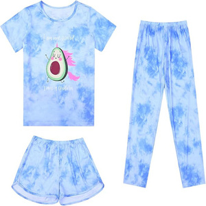 Ensemble pyjama pour bébé fille, rose à carreaux, t-shirt, pantalon, short, coton respirant, spandex, vêtements de nuit d'été, col rond, manches courtes, 3 pièces - Product Image 3