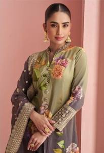 Traje Anarkali de seda sintética, talla única, cosido, con estampado digital, para la colección india y pakistaní. - Product Image 4