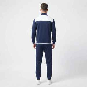 Ensemble de survêtement décontracté pour homme Hawk Eye, bleu marine uni, respirant, 100% coton, fermeture éclair intégrale, poches latérales, coupe classique, automne - Product Image 3