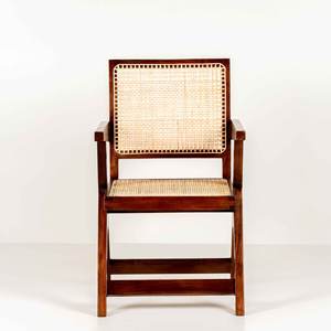 Fauteuil en bois massif style Pierre Jeanneret avec pieds en X et assise en rotin naturel pour salle à manger et bureau – Vente en gros - Product Image 2