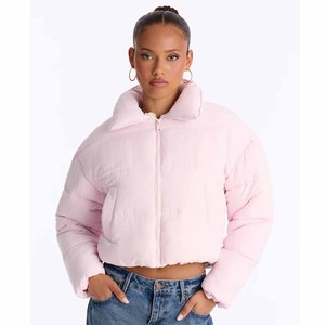 Oversize Custom Baby <b>Pink</b> OEM Women's Plus Quilted <b>Waterproof</b> Eco-Friendly Cotton Lining Hooded Puffer <b>Jacket</b> Bubble Detail - Product Image 4