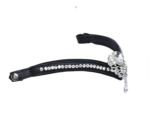 Fronture d'équitation de luxe en cuir noir avec cristaux, forme en V, strass en goutte d'eau, accessoire de bridon, taille personnalisée - Product Image 3