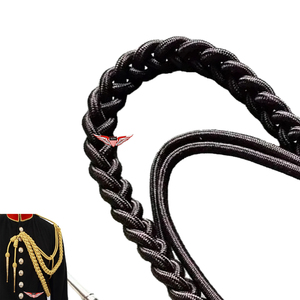 <b>Black</b> Braided International <b>Black</b> Aiguillette Uniform Shoulder <b>Cord</b> Metallic Silver Tip Metallic <b>Cord</b> - Product Image 2