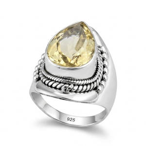 Natural Citrine <b>Ring</b> 925 Sterling <b>Silver</b> <b>Statement</b> <b>Ring</b> Pear Cut Gemstone <b>Ring</b> Yellow Gold Rose Gold Plated Jewelry for Men - Product Image 2