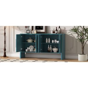 Buffet Rétro 4 Portes Grand Rangement Bleu Antique avec Étagères Réglables Longues Poignées pour Cuisine Salle à Manger Salon - Product Image 4