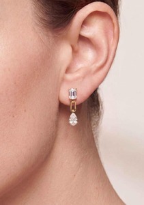 Modernist 3.33 ctw Emerald & Pear Cut Lab Grown Diamond Paperclip Link Earrings 18K Yellow Gold - Product Image 6