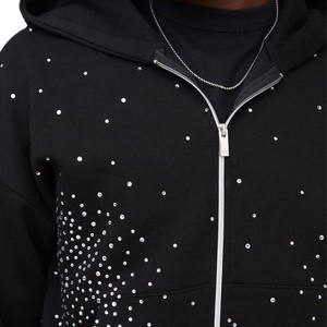 Sudadera con capucha de algodón grueso para hombre, con cremallera y pedrería, estilo urbano, corte holgado, producción directa de fábrica - Product Image 4