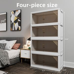 Set di 4 Contenitori di Stoccaggio in Plastica Trasparente da 472QT, Larghezza 31,5 Pollici, Organizzatori Pieghevoli per Armadio, Scatole Impilabili - Product Image 2