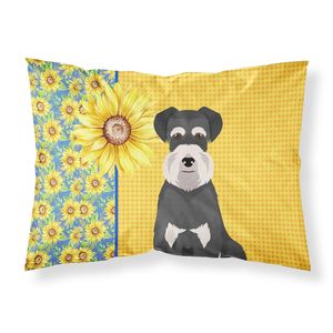 Verano girasoles ilustraciones decorativas tamaño estándar súper suave fácil cuidado negro plata orejas naturales Schnauzer funda de almohada - Product Image 1