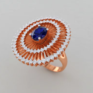 Anillo de cóctel de lujo con zafiro azul y oro rosa para mujer, joyería de boda - Product Image 5