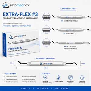 Instrumento de Colocación de Composite Extra-Flex Premium Dental No. 3 Instrumentos Restauradores de Acero Inoxidable OEM Zetomed Pro - Product Image 2