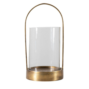 Modern <b>Brass</b> <b>Lantern</b> With Clear Glass Cylinder Heat Resistant Candle Holder For Home Decoration Hurricane Candle Holder On Sale - Product Image 1