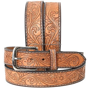 Vintage Floral Carving Brown <b>Cowboy</b> <b>Belt</b> Men's Western Leather tooling <b>Belt</b> with designer brass <b>Buckle</b> tooled leather <b>belt</b> - Product Image 4