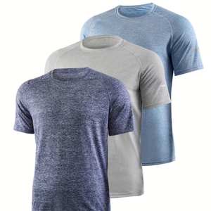 T-shirt homme en polyester bleu clair, coupe ajustée, respirant, pour la gym, la course, le fitness, l'entraînement, avec logo sur la poitrine, décontracté, été, vêtements de sport - Product Image 6