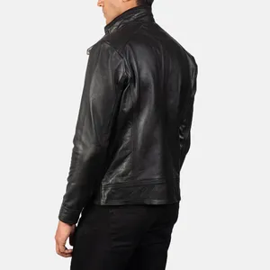 Chaqueta de Cuero para Hombre Darren Black, Estilo Motero, con Cierre de Cremallera, Hecha de Cuero Vacuno 100% Auténtico, para Otoño - Product Image 4
