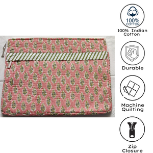 Funda de Algodón Acolchada para Portátil, con Cierre, Estampada a Mano, Artesanal de Jaipur, Ecológica y de Primera Calidad, con Múltiples Bolsillos, Duradera para Uso Diario - Product Image 4