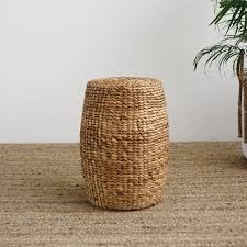 Taburete Redondo de Jacinto de Agua Tejido a Mano, Estilo Boho, Dos Tonos, Cojín Negro Natural, Otomana de Mimbre Natural Estilo Boho por KingCraftViet - Product Image 3