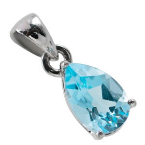 Pendentif en argent sterling 925 plaqué rhodium avec pierre précieuse bleu aqua en forme de goutte d'eau, au design intemporel et élégant - Product Image 2