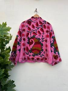 Chaqueta Rosa Suzani Hecha a Mano, Chaqueta Corta, Abrigo de Terciopelo, Blazer Unisex - Product Image 2