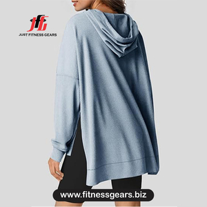 เสื้อฮู้ดดี้สีพื้นขนาดใหญ่ ผ้าฝ้ายถัก แขนยาว ระบายอากาศได้ดี เหมาะสำหรับใส่ในฤดูใบไม้ร่วงและฤดูหนาว - Product Image 2