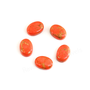 Turquoise rouge naturelle de Mohave, composite, ovale 10x14mm, à dos plat, poli miroir, lisse, cabochon en vrac pour la fabrication de bijoux et pendentifs - Product Image 1