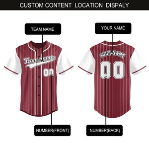 Custom Maroon <b>Baseball</b> Jersey Short Sleeve Button Front Striped Design Breathable Polyester Men's Regular Fit All Seasons - Product Image 5