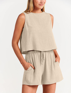 Women's Eco-Friendly 2-Piece Clothing Set Solid Tank <b>Top</b> & Spandex/Polyester Shorts Quick Dry Breathable Elastic Waist Wholesale - Product Image 3
