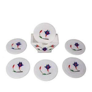 Handcrafted Natural Stone Coasters <b>White</b> with Brass Inlay Marble Pattern Coasters Absorbent Stone Coaster - Product Image 3