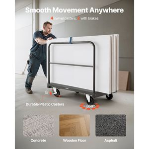 Carrello per Pannelli in Acciaio 2-in-1, Capacità di Carico 1800 Libbre, Carrello per Cartongesso con Ruote Girevoli da 5 Pollici, Piattaforma 36 x 24 Pollici - Product Image 4