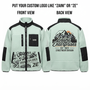 <b>Men</b> 320 GSM Premium Sherpa Polar Fleece <b>Jacket</b> Mint Black Contrast Panel Custom Embroidery Screen Print Logo OEM ODM - Product Image 1
