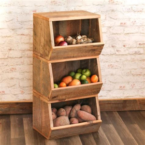 Eco-Friendly Stackable Solid Pine Wood Storage Basket Pack Modular Kitchen Organizer & Produce <b>Crate</b> For Fruit Onions & Potatoes - Product Image 6