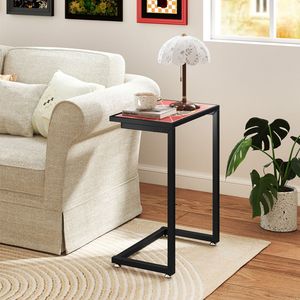 Tavolino Laterale a Forma di C Impermeabile per Esterni con Piano in Ceramica e Telaio Leggero in Alluminio per Patio e Giardino - Product Image 5
