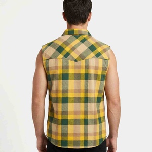 Factory Custom Loose Fit <b>Men's</b> Sleeveless Plaid <b>Flannel</b> <b>Shirt</b> 100% Cotton Turn-down Collar Casual Autumn Wear <b>Men</b> Sleeveless Tee - Product Image 2