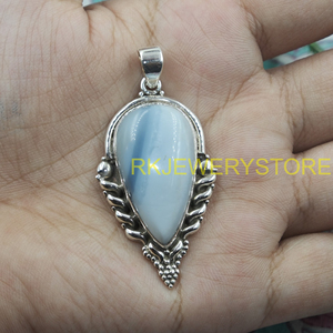 จี้โอปอลสีน้ำเงินธรรมชาติ เงินแท้ 925 ทำมือ รูปทรงหยดน้ำ ดีไซน์วินเทจ เครื่องประดับดีไซเนอร์ ของขวัญสำหรับผู้หญิงและผู้ชาย - Product Image 5