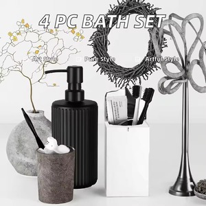 resin <b>Black</b> Ribbed <b>Bathroom</b> <b>Accessory</b> Set Soap Dispenser Toothbrush Holder Cotton Jar Storage Container <b>Modern</b> Vanity <b>Bathroom</b> - Product Image 5