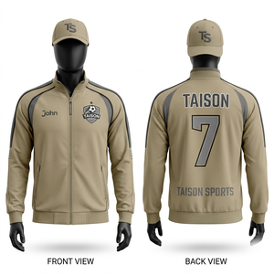 Premium 280 GSM Polyester Interlock Soccer Training Jacket Beige Grey Panel Custom Embroidery Print - Product Image 1