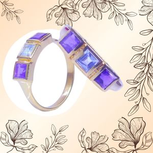 Wedding Wear 925 Sterling Silver <b>Gold</b> Plated Jewelry Amethyst Blue Topaz Gemstone Women Wear Classic <b>Ring</b> - Product Image 4