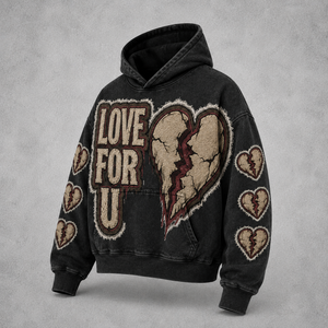 Sweat-shirt à capuche premium personnalisé pour homme, en coton épais, style streetwear, avec motif cœur brisé, effet délavé à l'acide, fabrication artisanale - Product Image 5