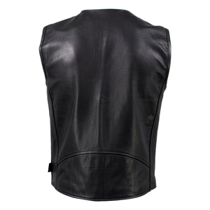 Chaleco de cuero genuino para hombre, estilo motociclista, negro, con cremallera, cuello en V, sin mangas. - Product Image 5