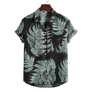 Chemise décontractée à manches courtes pour homme, motif géométrique, col rabattu, fermeture boutonnée, tissu tissé d'été - Product Image 5