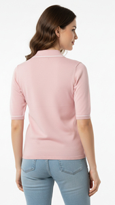 Womens Casual Polo T Shirt Slim Fit Short Sleeve Solid Knit Top With <b>Pants</b> Outfit Collar Neck Daily Fashion Style Look - Product Image 3