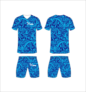Conjunto de Uniforme de Fútbol Sublimado Personalizado, Patrón de Espiral Azul, Transpirable, de Secado Rápido, Jersey de Fútbol para Equipo, Pantalones Cortos, para Hombres, Niños y Jóvenes - Product Image 1