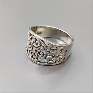 Solid 925 <b>Silver</b> <b>Plain</b> Vintage Craftsmanship Openwork <b>Ring</b> Women Casual Wear Stackable Eternity Band - Product Image 2