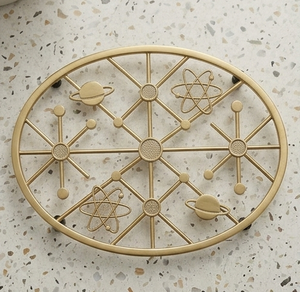 Modern Round Gold Metal Trivet Heat Resistant Openwork Cutout with <b>Feet</b> for Pan <b>Pot</b> Dining Table - Product Image 2