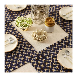 <b>Cool</b> Blue Leaf Printed Eco-friendly Ready To Ship 100% Organic Cotton GOTS Certificate Linen Customized Size Hot Food Placemats - Product Image 2