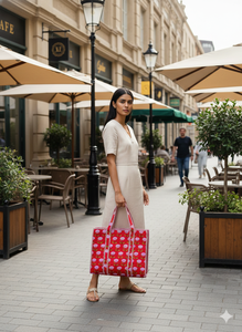 Bolso Tote Acolchado de Algodón con Estampado Floral Rojo Hecho a Mano para Mujer, para Oficina, Compras, Viajes, Uso Diario, Ecológico, Gran Capacidad - Product Image 2