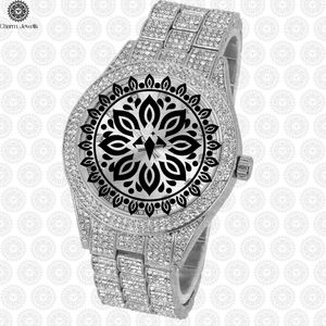 Charm Jewells Luxury Stainless Steel <b>Watch</b> <b>Diamond</b> Encrusted Round Dial Analog Quartz Folding Clasp Unisex 42mm - Product Image 3